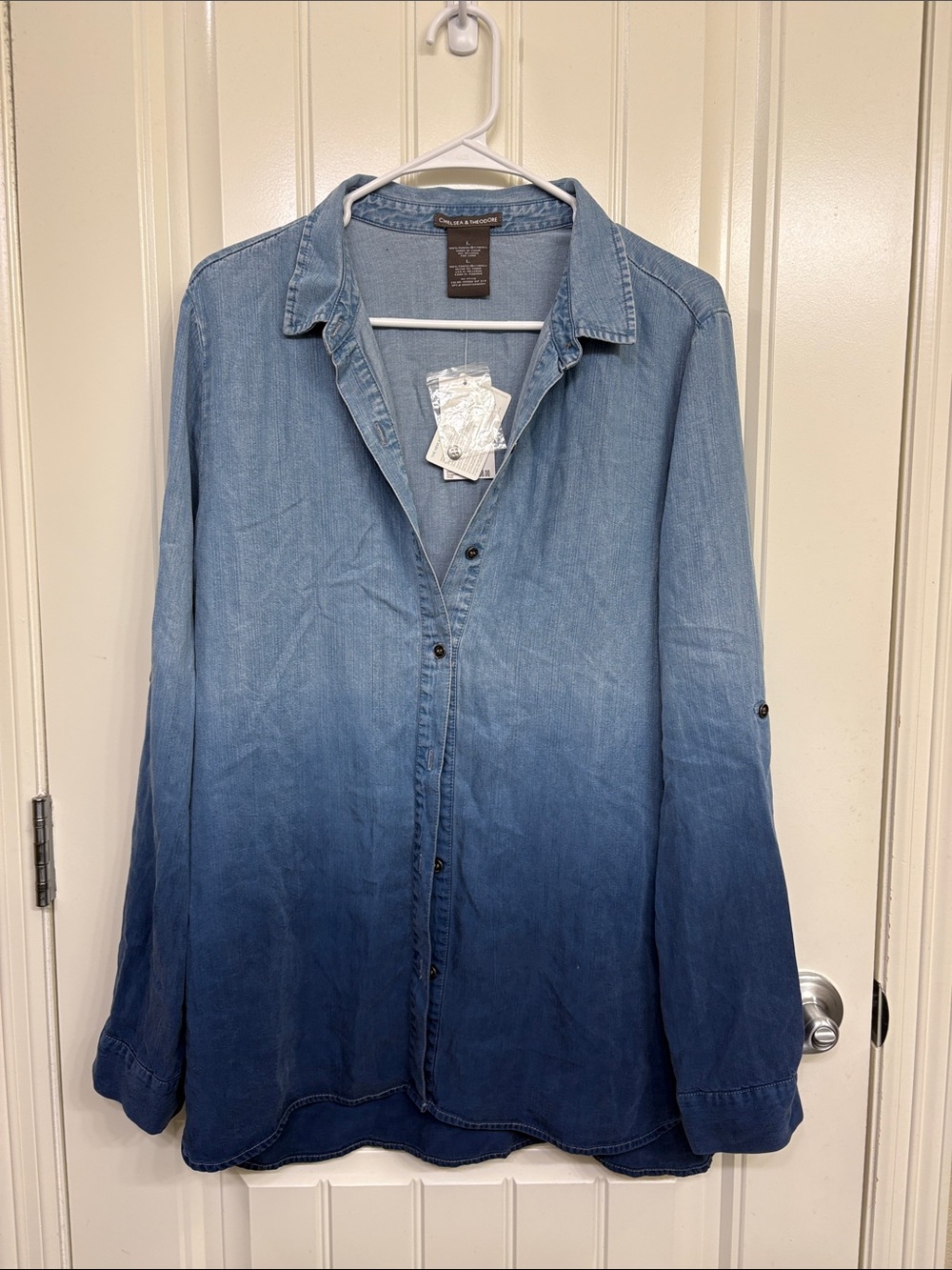 NWT Chelsea & Theodore Ombre Denim-Look Button Down Shirt - Light to Dark Blue